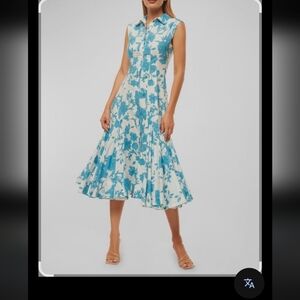 Misa Los Angeles Blue and White Floral Midi Dress